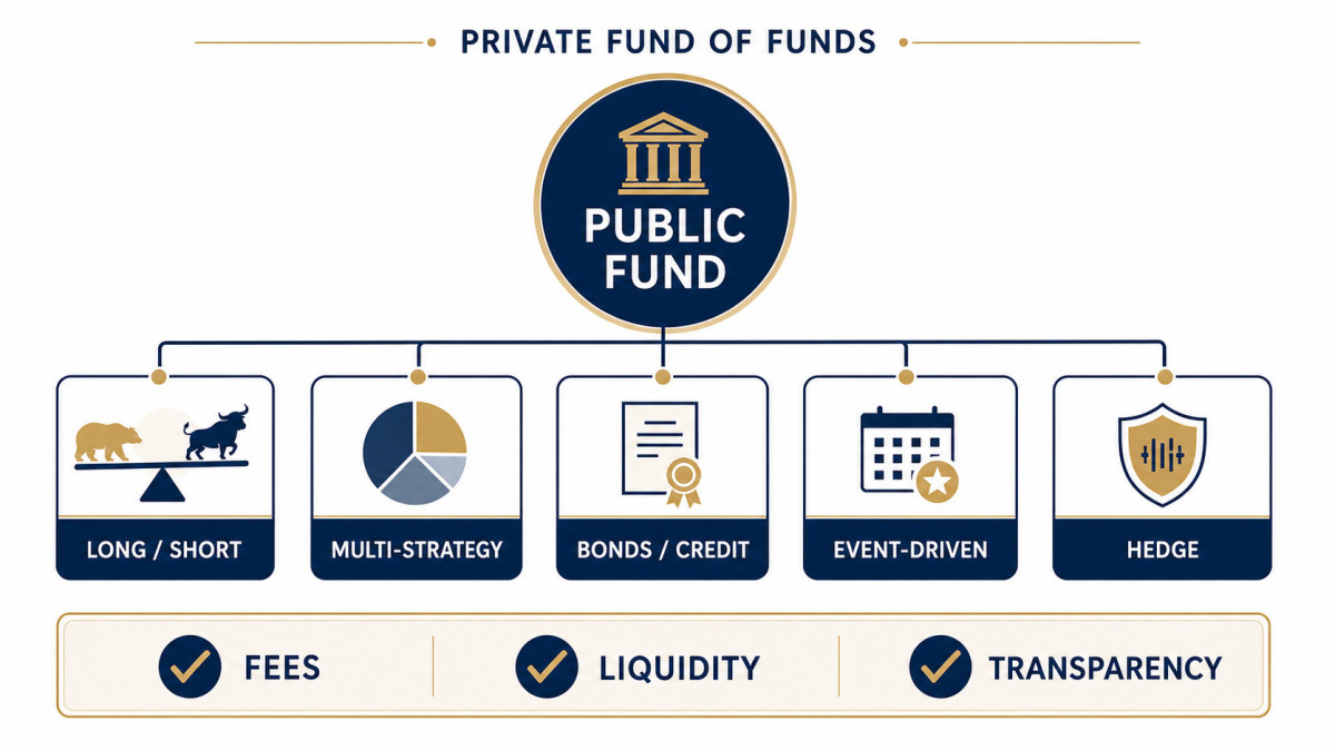 Public private fund of funds allocating to several private long short multi strategy bond and event driven funds
