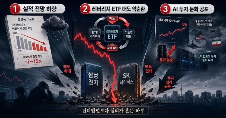 삼성전자 SK하이닉스 급락과 코스피 수급 불안을 나타낸 시장 분석